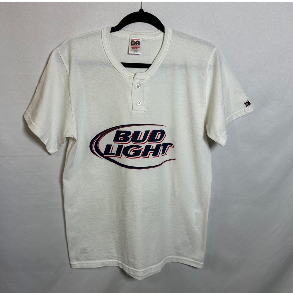 VTG Don Alleson Athletic Bud Light short sleeve Henley t shirt L White