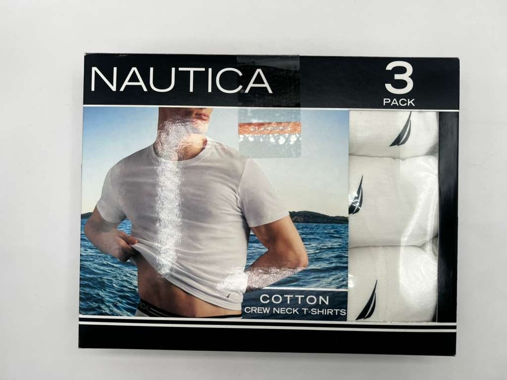 Nautica Men’s Cotton Crew Neck T-Shirts 3-Pack White Size L 42-44 Classic Fit Ne