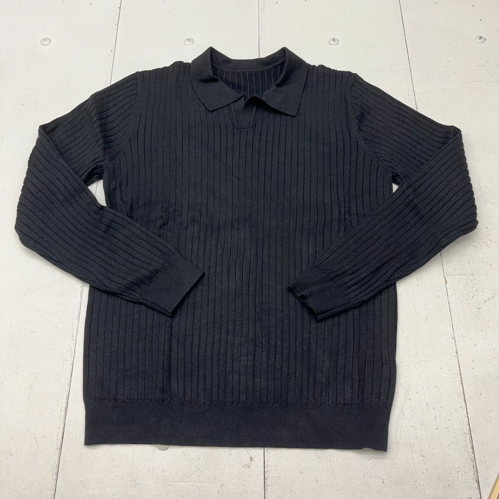 Dazy Black Ribbed Knit Long Sleeve Collared T-Shirt Men's Size X-Large NEW gallery