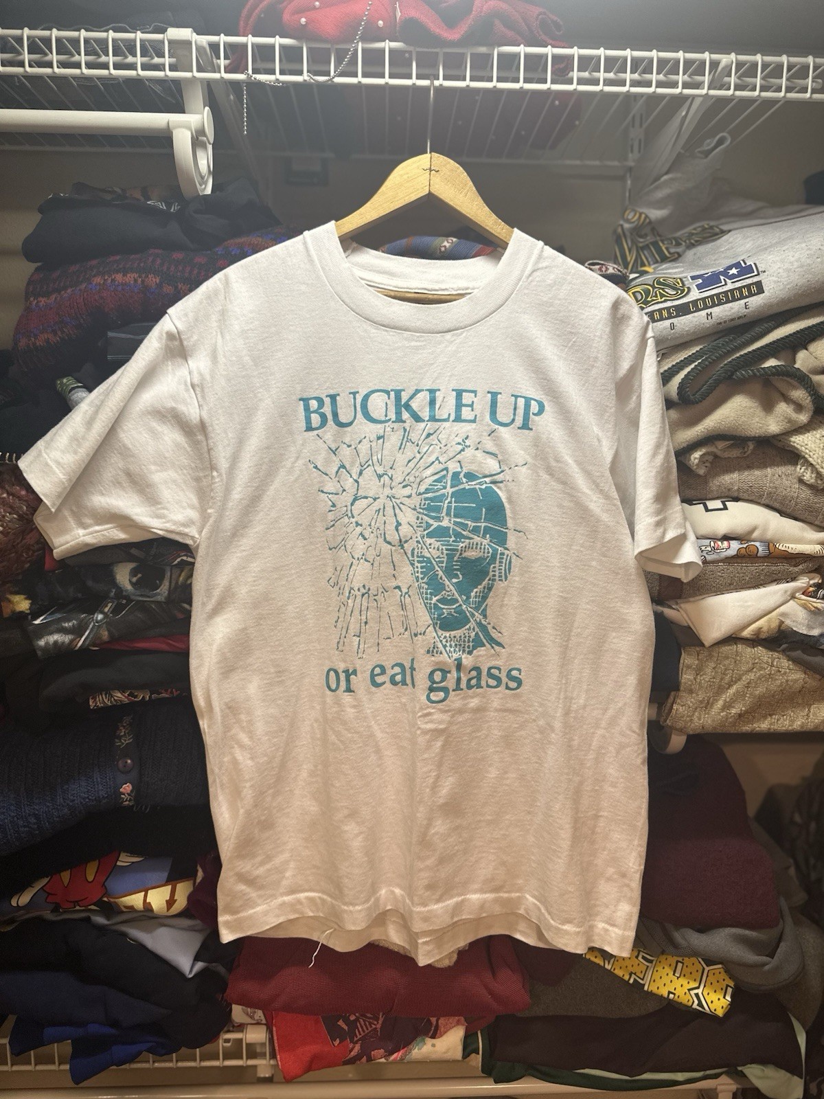 Vintage 1980s Buckle Up or Eat Glass Crash Dummy Tee Shirt Mens Large