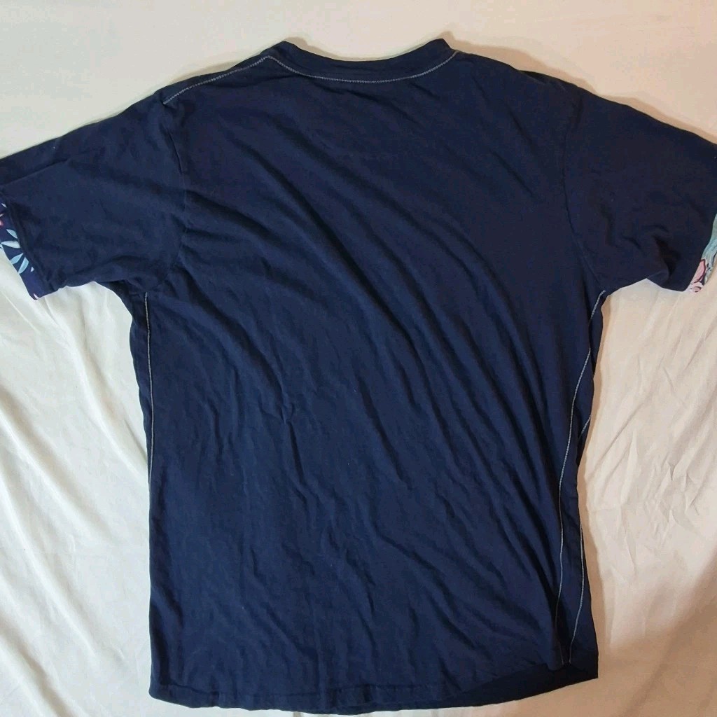 Mens Medium Navy Tee Floral Pocket Contrast Trim Cotton Shirt Casual gallery