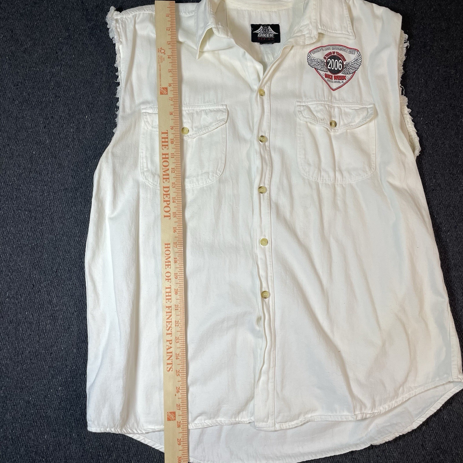 Vintage 2006 Daytona Beach Bike Week Vest Shirt USA Biker Design White Cotton XL gallery