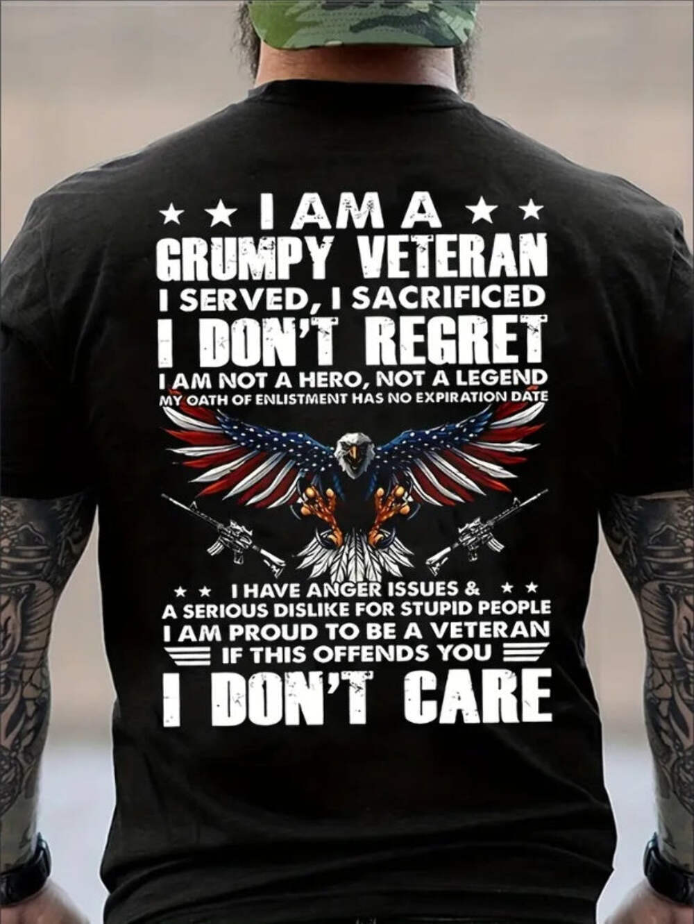 All-Season American Veteran Flag Eagle Tee – Casual Crew Neck, Stretchable Comfo