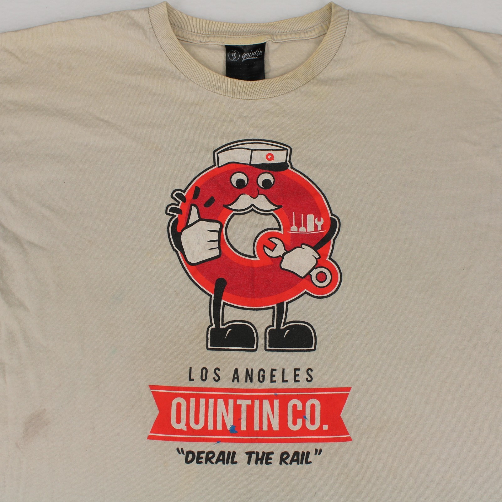QUINTIN CO Los Angeles DERAIL THE RAIL Beige Graphic T-SHIRT Men's L gallery