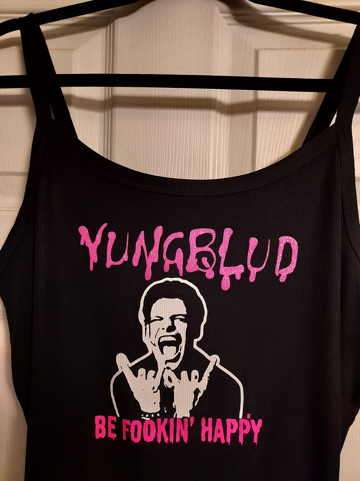 yungblud Crop Top be fookin happy yungblud Tank Top Croppe pink glitter Xs-2xl gallery