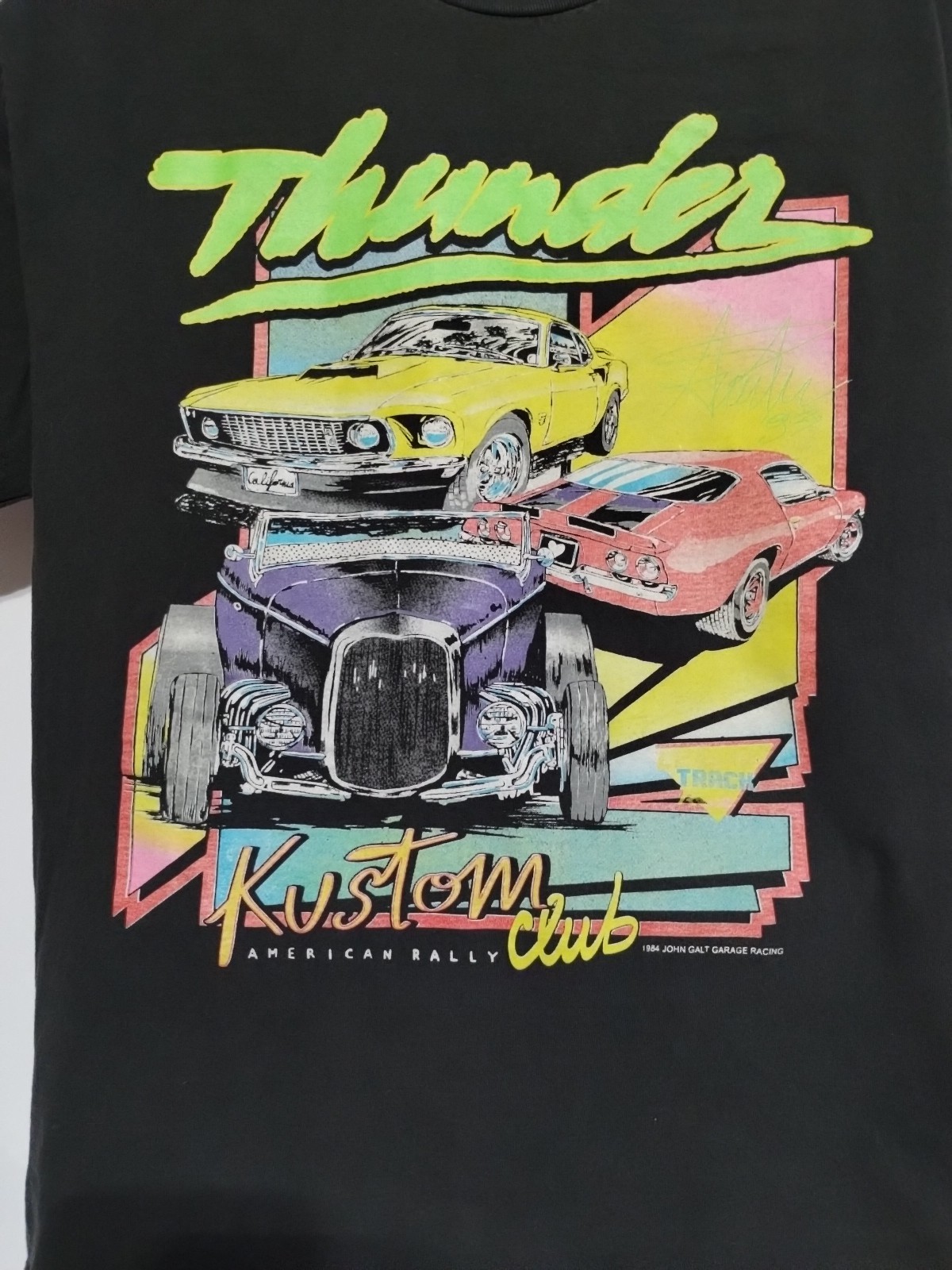 Vintage 1984 John Galt Thunder Racing Men's XL T Shirt Black Hot Rod Car gallery