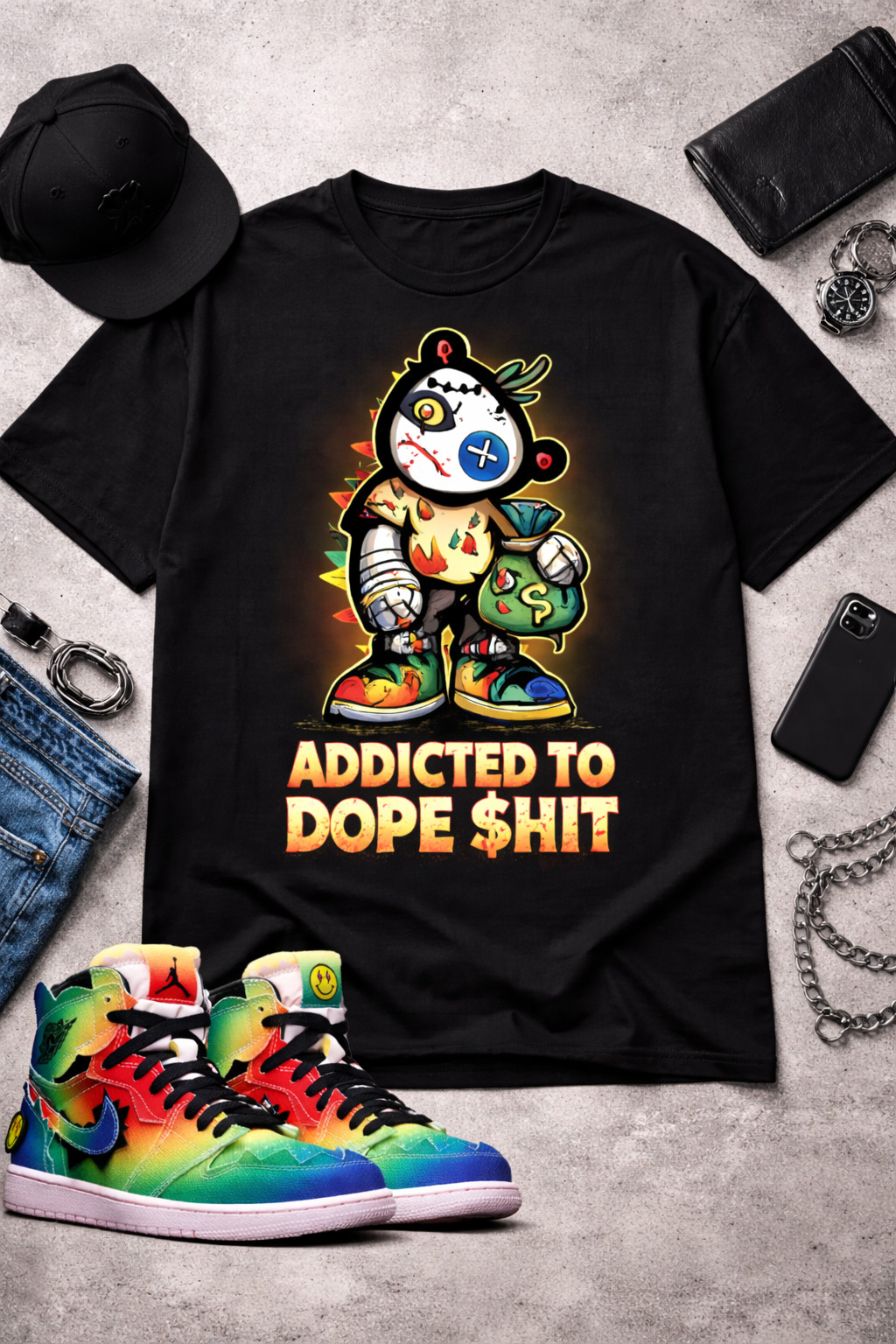 Big & Tall Addicted to Dope $hit Retro Air J1 Sneaker Tee Shirt Graphic T Shirt