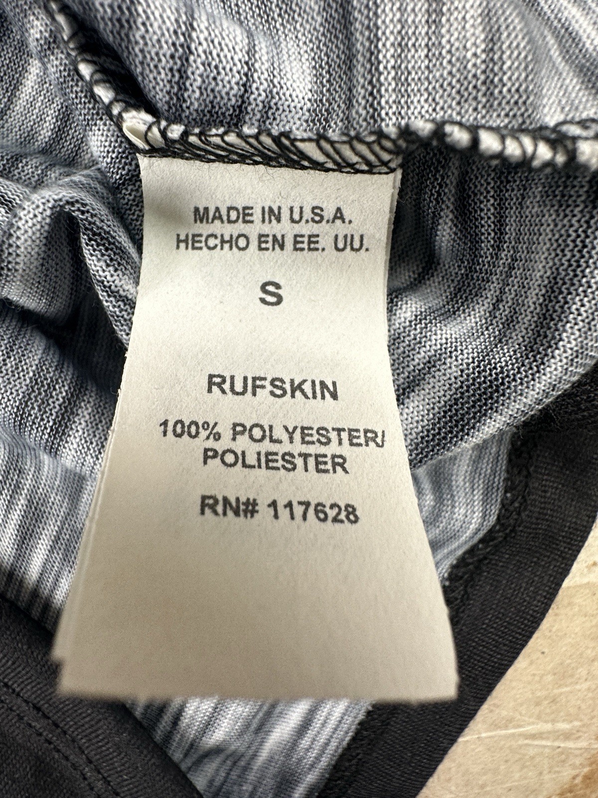 Rufskin Men’s Semi Sheer Tee Black Multicolor Stripe Lightweight Size Small gallery