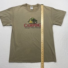Camping Cheaper Than Therapy T Shirt Adult Medium Beige Worn Faded Short Sleeve