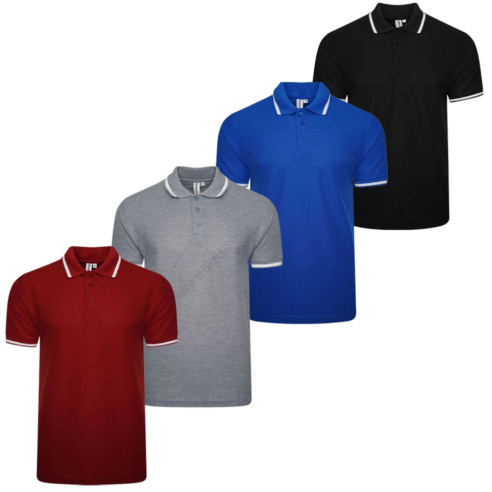 4 Pack Mens Polo Shirt Short Sleeve Tipping Plain Pique Top Casual TShirt Tee gallery