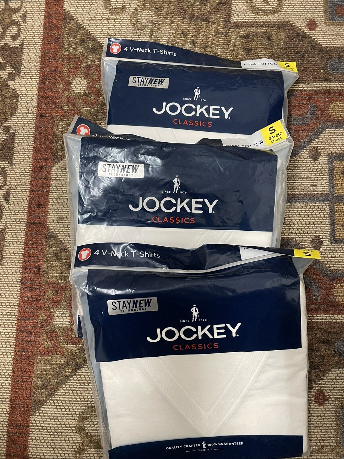 3X4 PACK Jockey Men’s V Neck T-shirts Size SMALL 34 in – 36 in White Tag Free