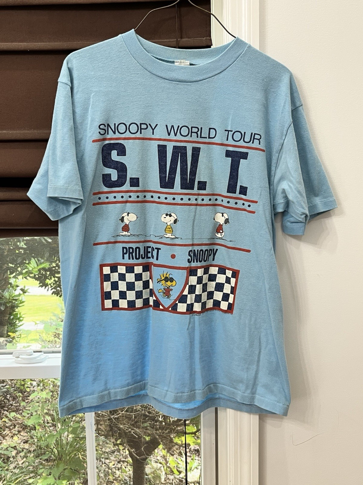 Vintage 80’s Snoopy World Tour T-Shirt Single Stitch Men’s XL Artex Light Blue