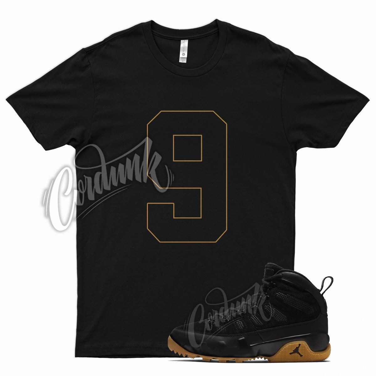 Black 9 T Shirt for Air J1 9 Boot NRG Light Gum Tan Natural Brown Nine