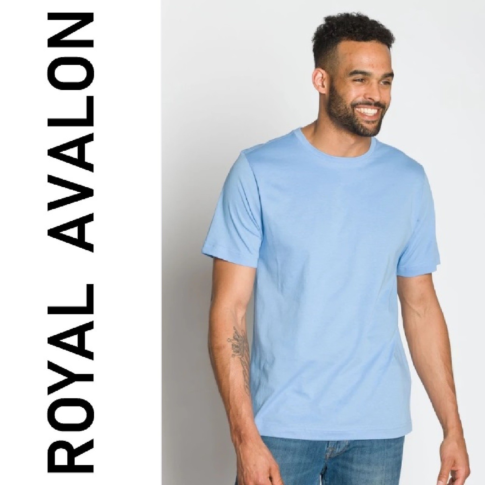 Royal Avalon Mens Bamboo Cotton Blend Crewneck T-Shirt Light Blue Large gallery