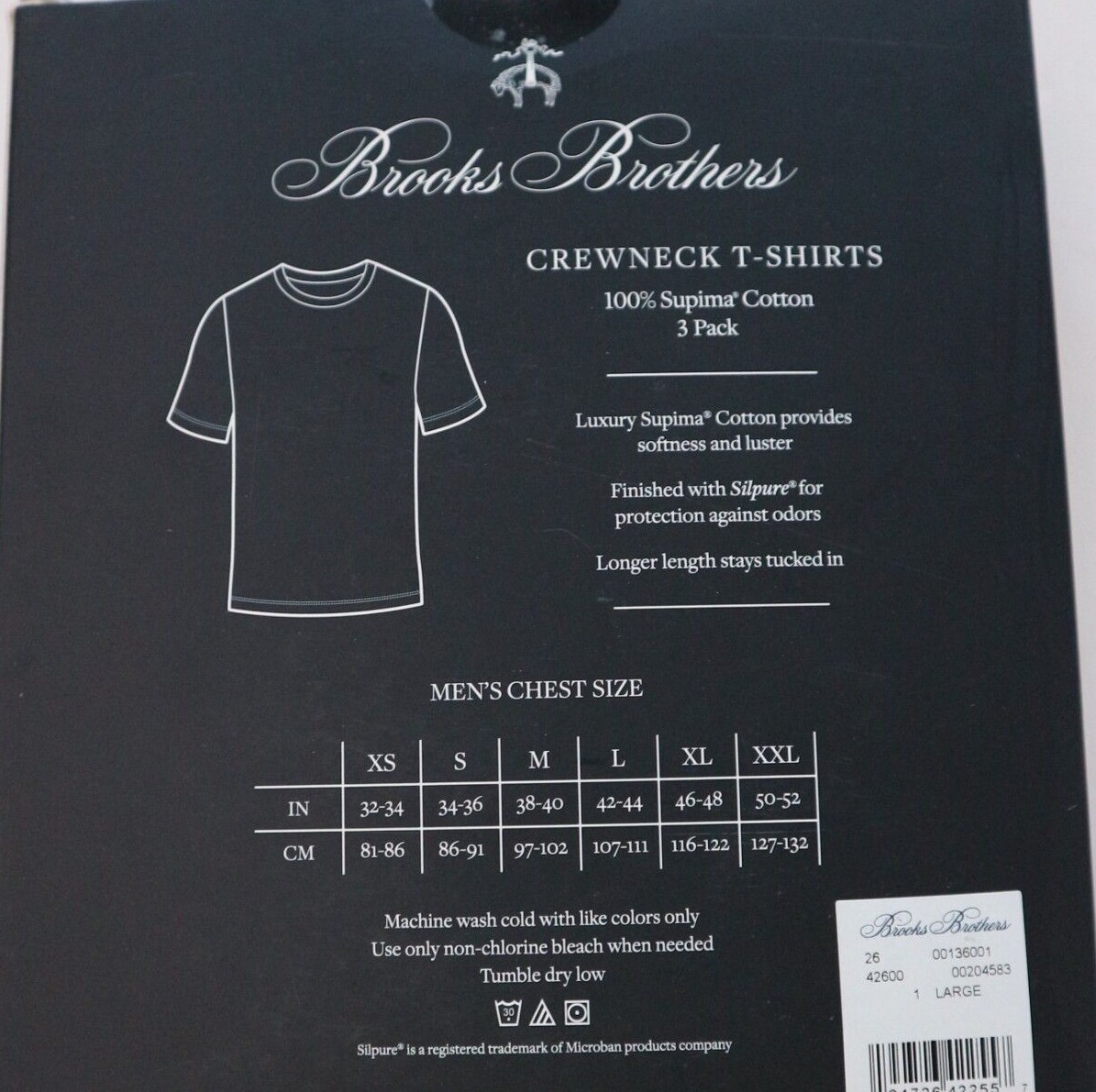 Brooks Brothers 1818 Men's Crewneck Cotton Undershirt Black w/ logo 3pcs/Pack gallery