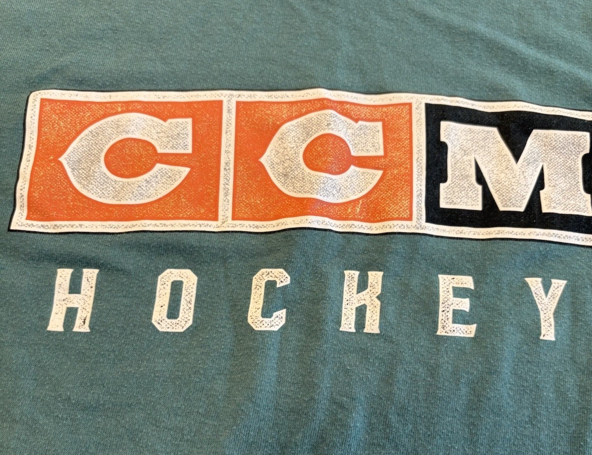 Vintage CCM Hockey T-Shirt Blue/Green 2000s Retro Block Logo Size Small gallery