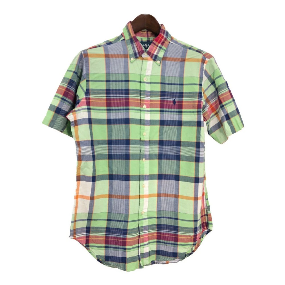 Ralph Lauren Button Down Shirt Light Green Check M Made in Japan
