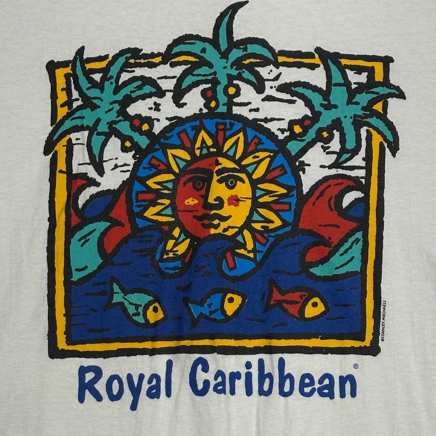 Vintage Stedman Hanes T-Shirt Mens Large White Royal Carribean Single Stitch USA gallery