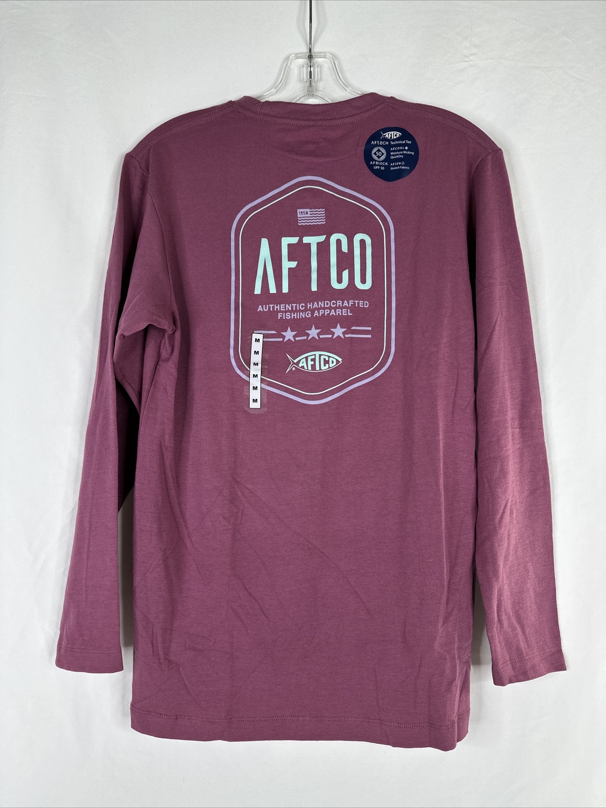 AFTCO Technical Tee Mens Size M Red Long Sleeve Graphic UPF 50 New gallery