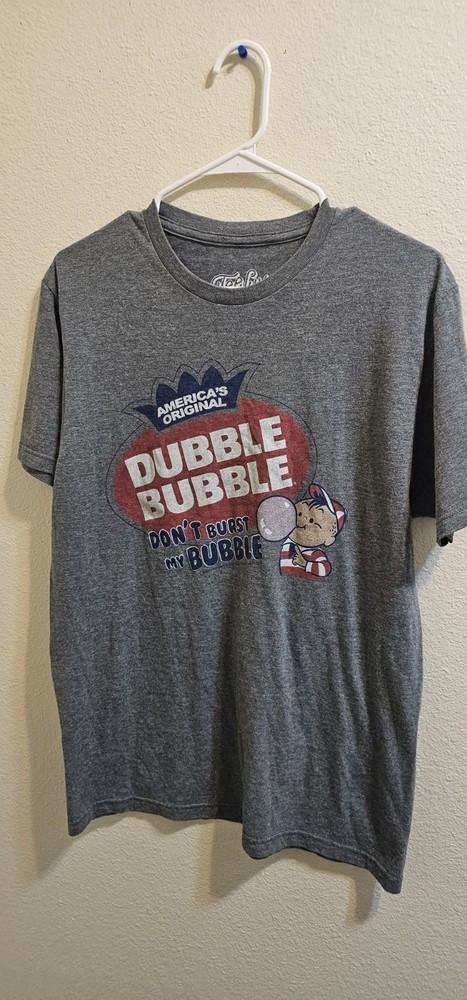 Dubble Bubble Don’t Burst My Bubble Retro T-Shirt – Gray – Tee Luv Size Medium