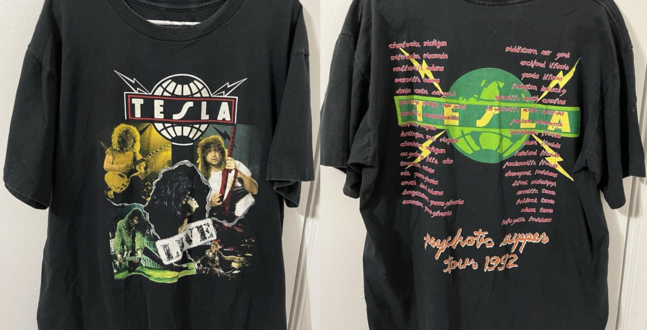 Early 90s Tesla Psychotic Supper Tour Rock Band T Shirt Graphic Tee S-5XL gallery