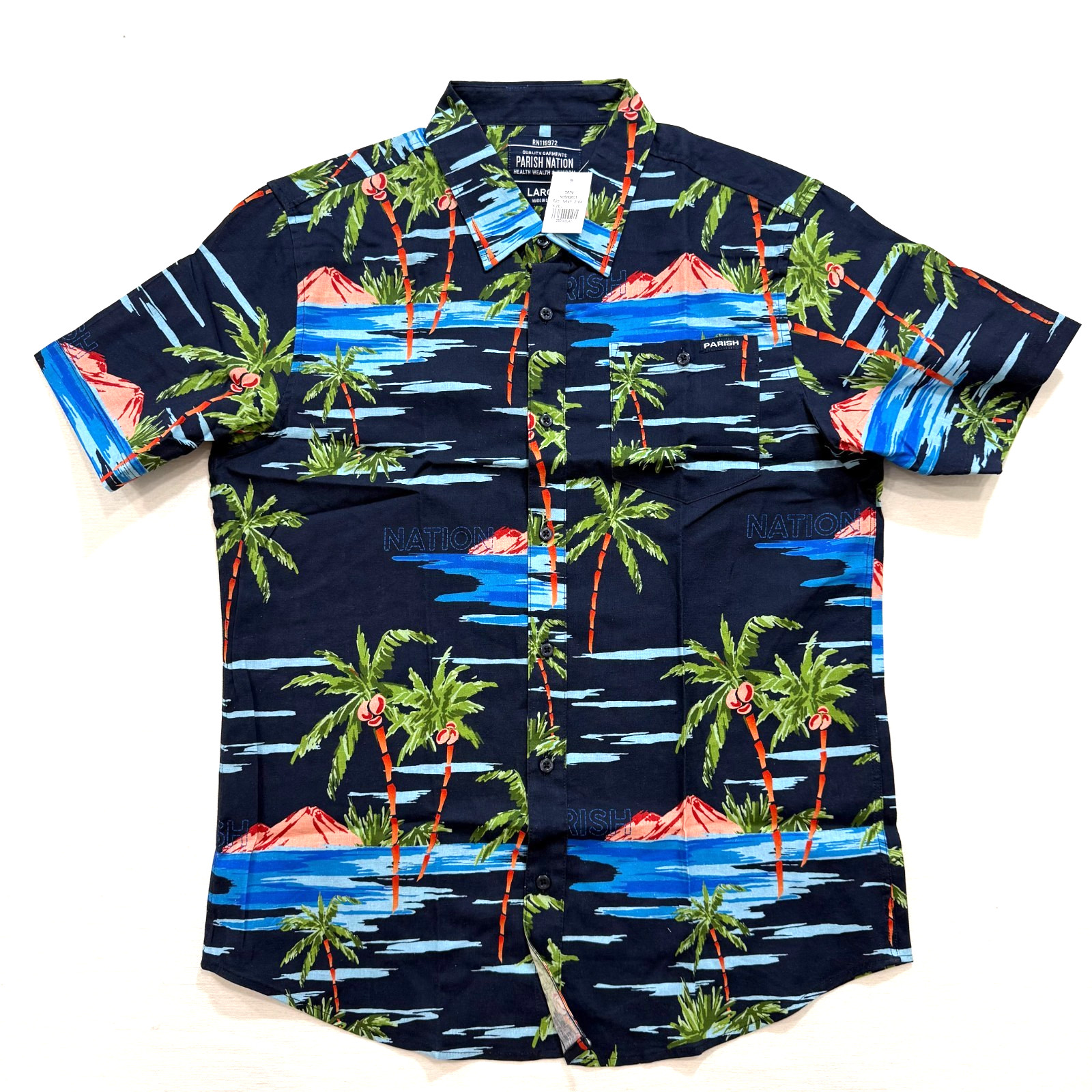 Paris Nation Men’s Button Down Shirt Navy Palm Trees Comfort Linen Blend L – 4XL