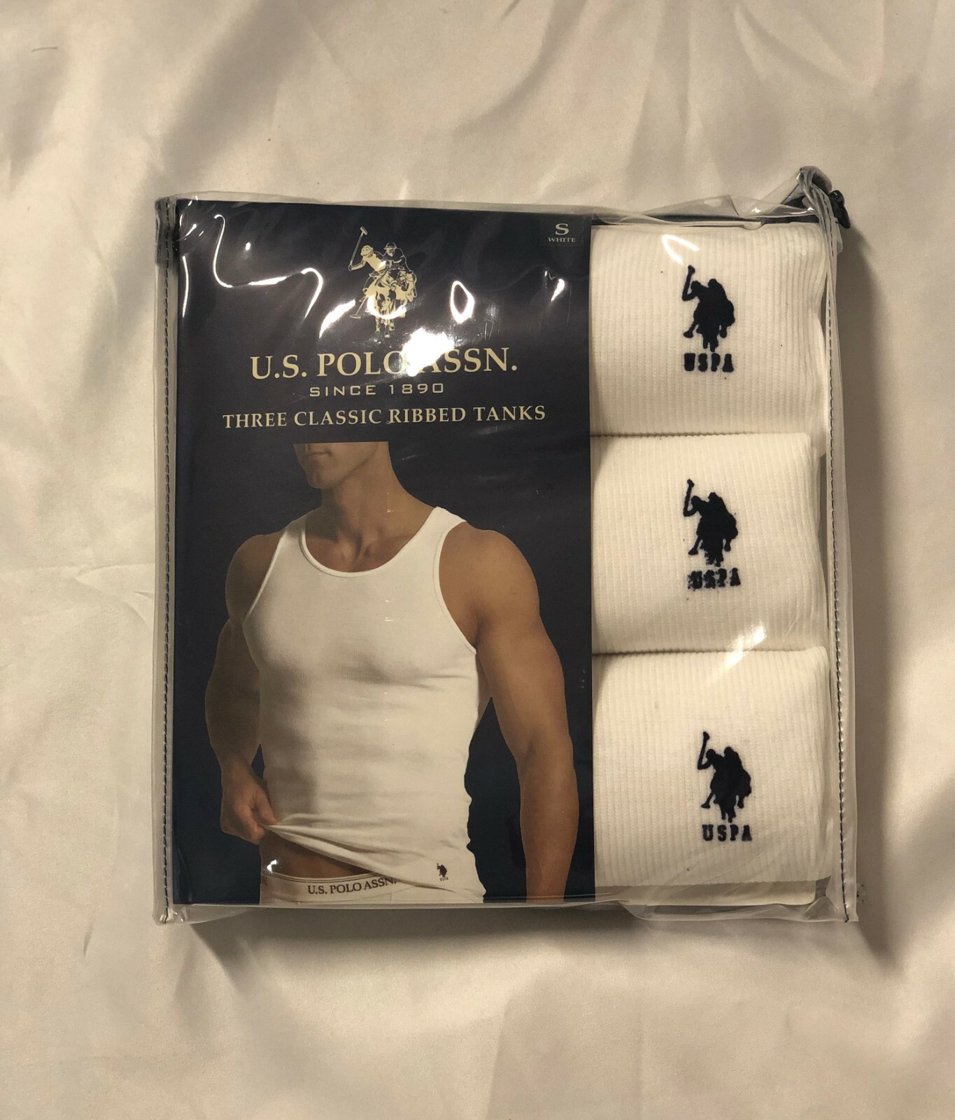 NEW U.S. Polo Assn Men's 3 Pack Ribbed Tanks A Shirts White Sizes Large ONLY gallery