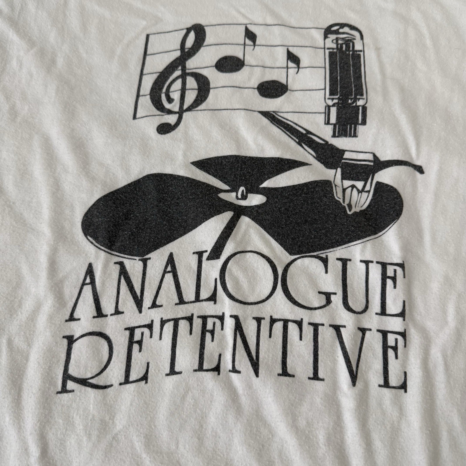 Vintage 90s Analogue Retentive Audiophile Vinyl Record Graphic T Shirt XL USA gallery