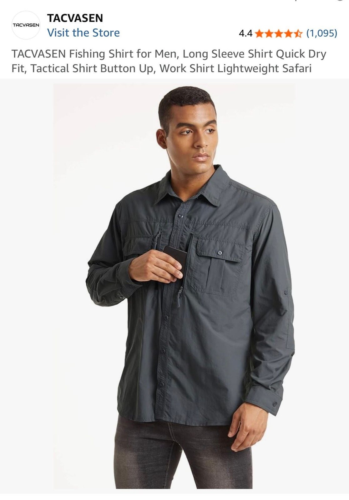 TACVASEN Men's Long Sleeve Quick Dry Tactical Fishing Shirt gallery