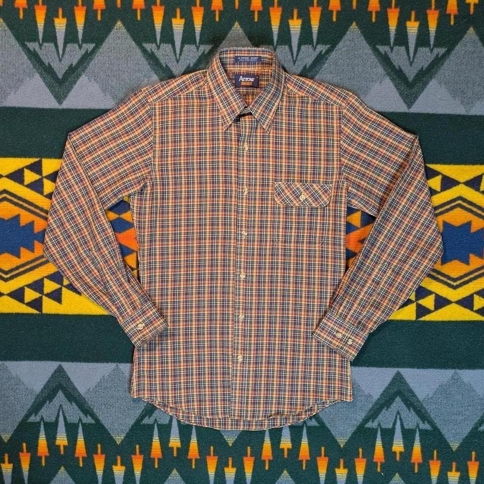 Arrow plaid button-up single needle tailored dress shirt Small