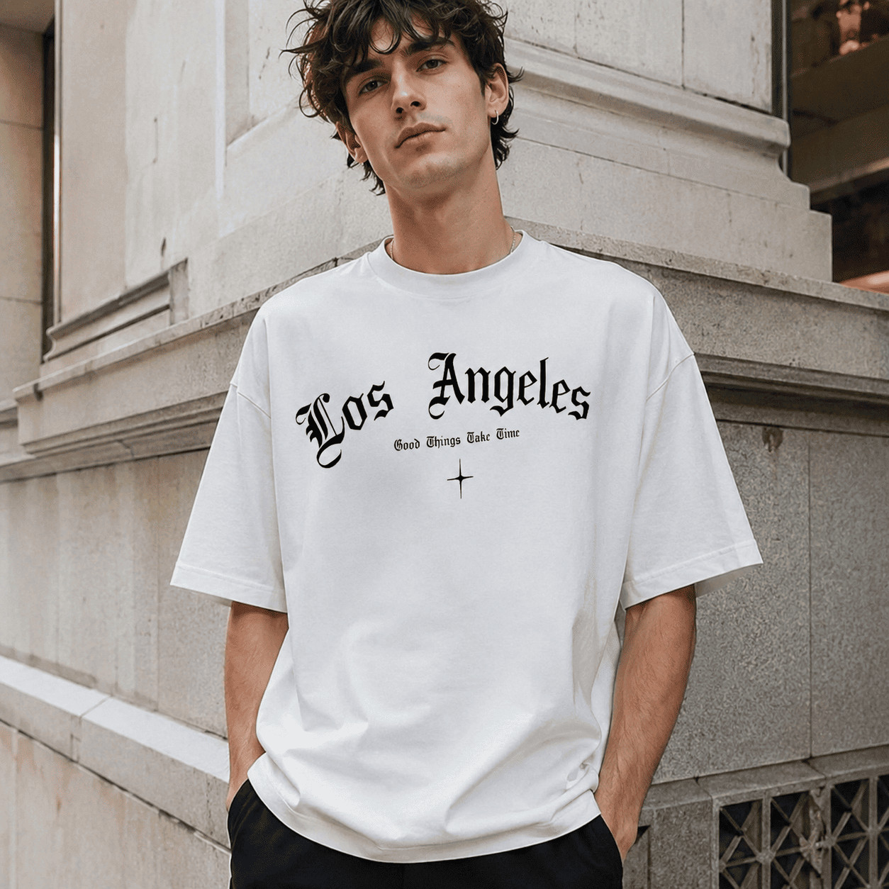 Los Angeles Gothic Letter T-Shirt Old English Streetwear Casual Tee gallery