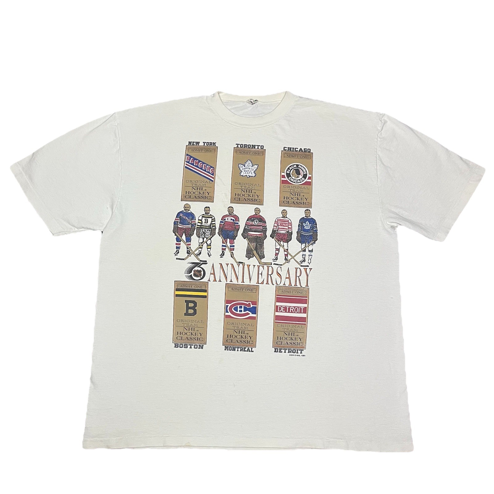 VTG 90s NHL Original 6 Hockey Tee XL Rangers Bruins Canadiens Red Wings Distress