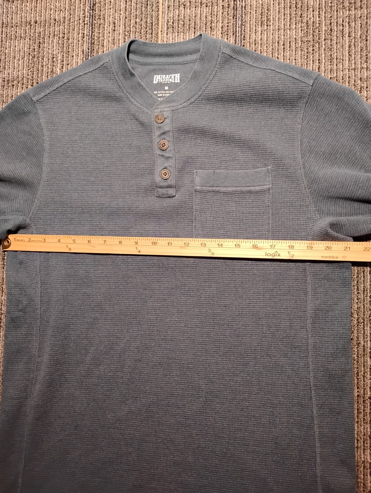 Duluth Trading Co Shirt Men's Medium Burly Thermal Henley Waffle Knit Blue-Green gallery