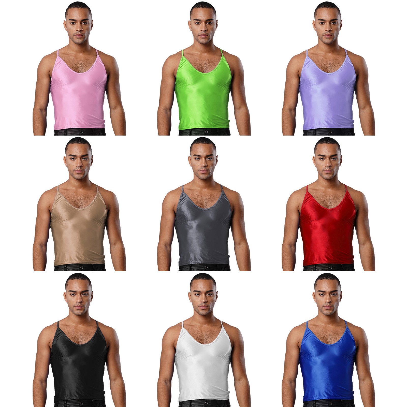 Mens Sling Crop Top Vest Glossy Sleeveless Camisole Bodybuilding Sports Clubwear gallery