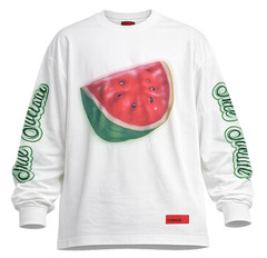 CHNGE Men Free Palestine Watermelon Crew Neck Cuff Long Sleeve T-Shirt White XL