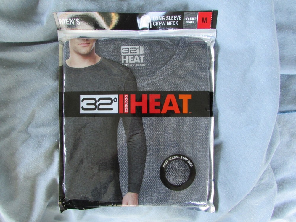 32 DEGREES HEAT Mesh Crew Neck SHIRT LS Heather Black size Medium