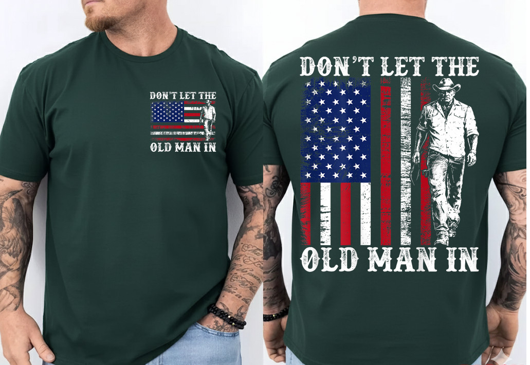 (2-SIDE) Retro Don't Let The Old Man in Cowboy US Flag for Men Women T-Shirt gallery