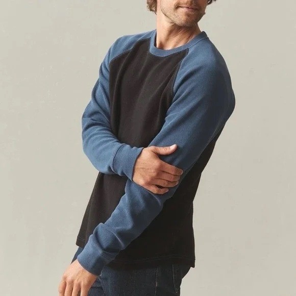 American Giant French Rib T-Shirt Men Medium Blue Black Colorblock Raglan Sleeve gallery