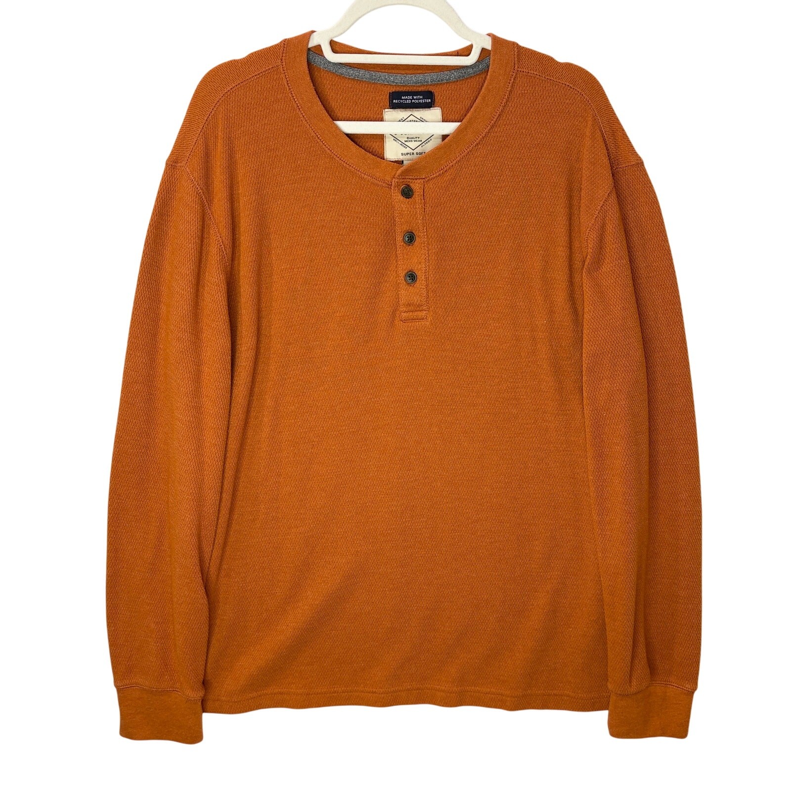 St Johns Bay Mens Size XL Thermal Henley Y2K Shirt Orange Gorpcore Fall Winter gallery
