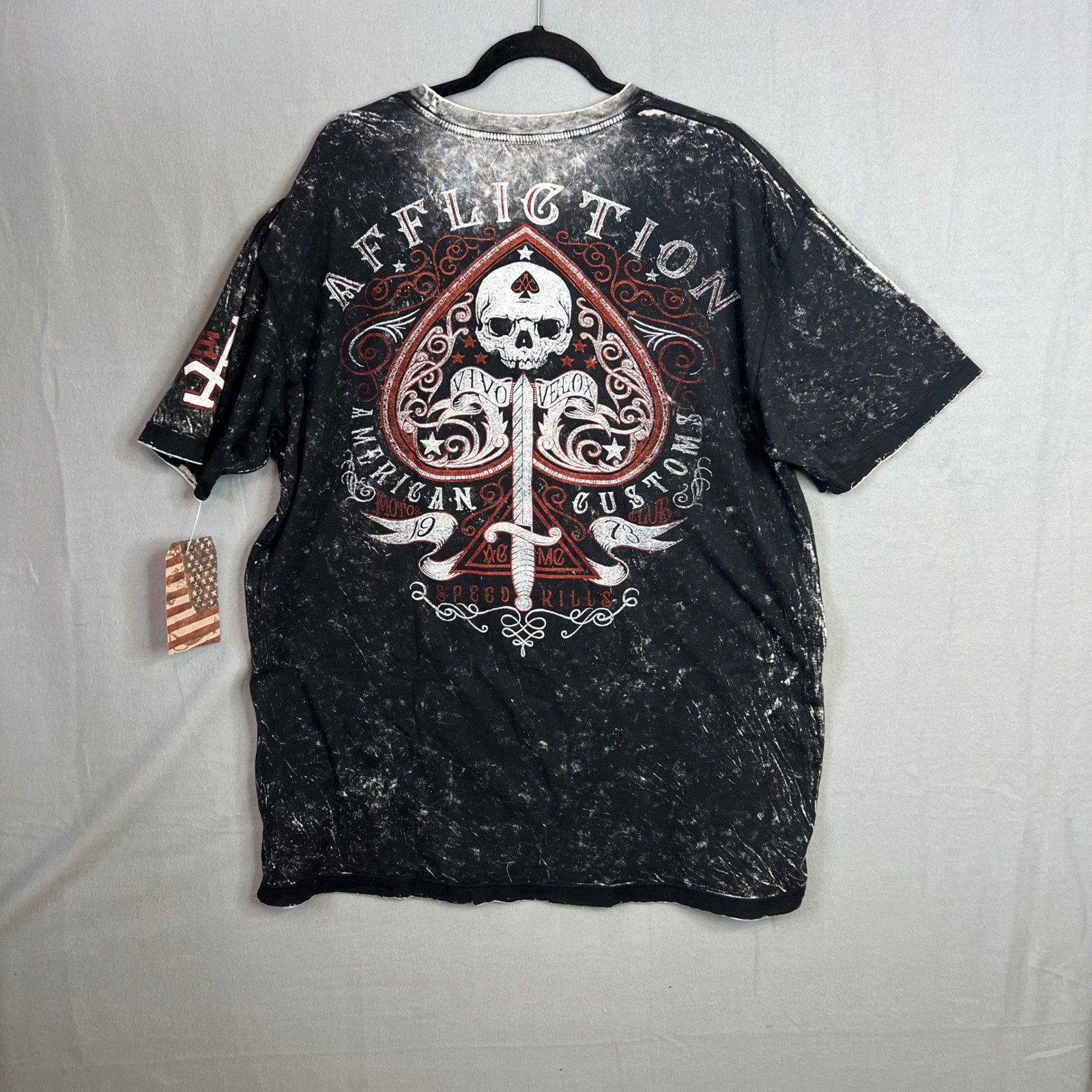 Affliction Reversible T Shirt Mens 3XL Distressed Y2K Gray Black Red Grunge NWT gallery