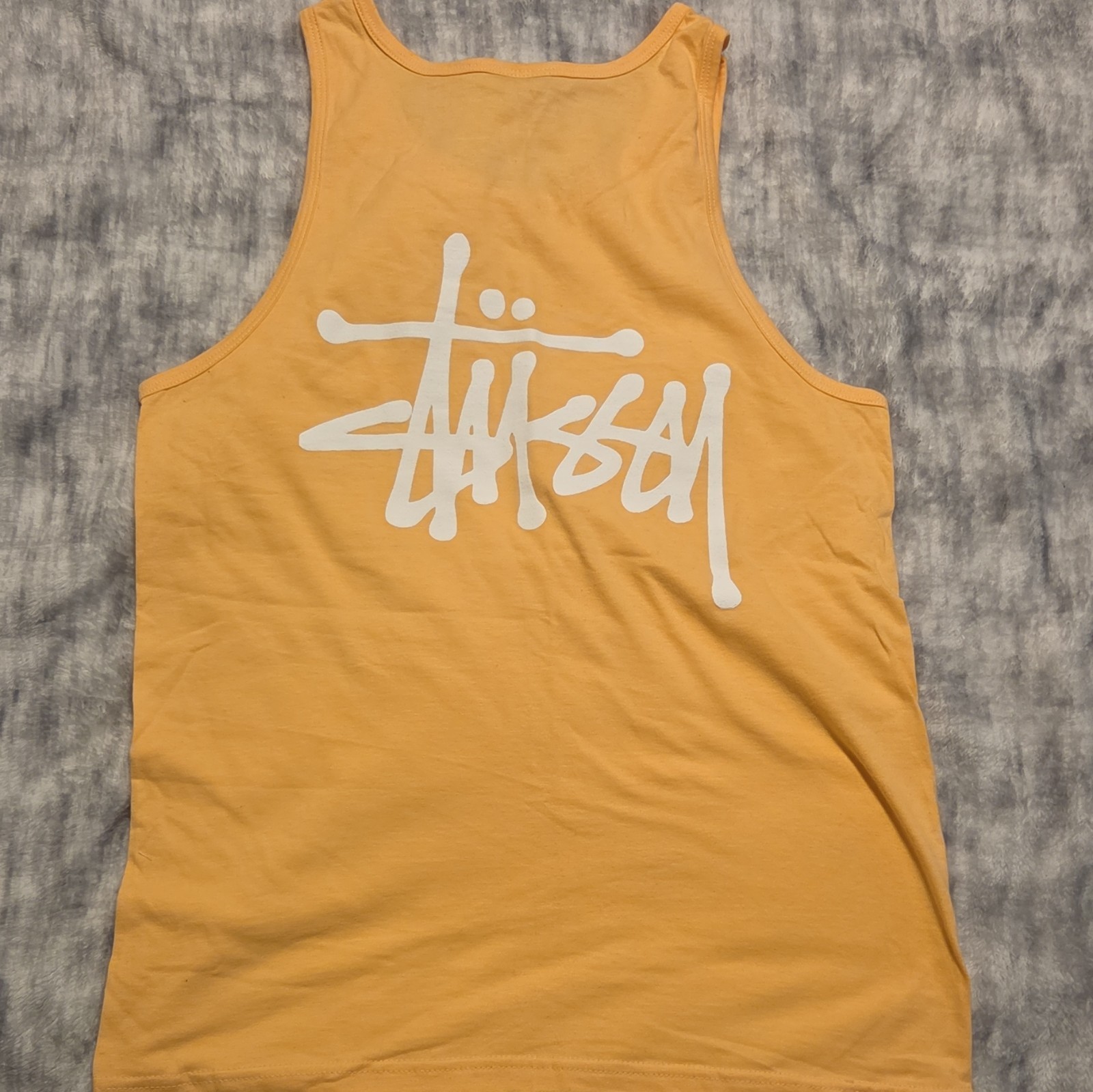 Stussy Men’s Yellow Logo Tank Top Size S Cotton Scoop Neck Sleeveless gallery