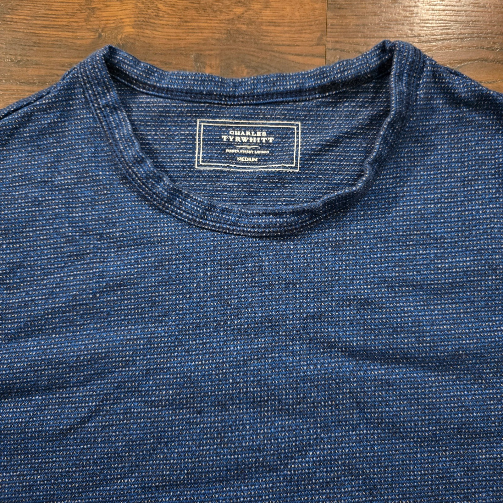 Charles Tyrwhitt Mens Blue Cotton Linen Textured Crewneck T-Shirt Medium SS20 gallery