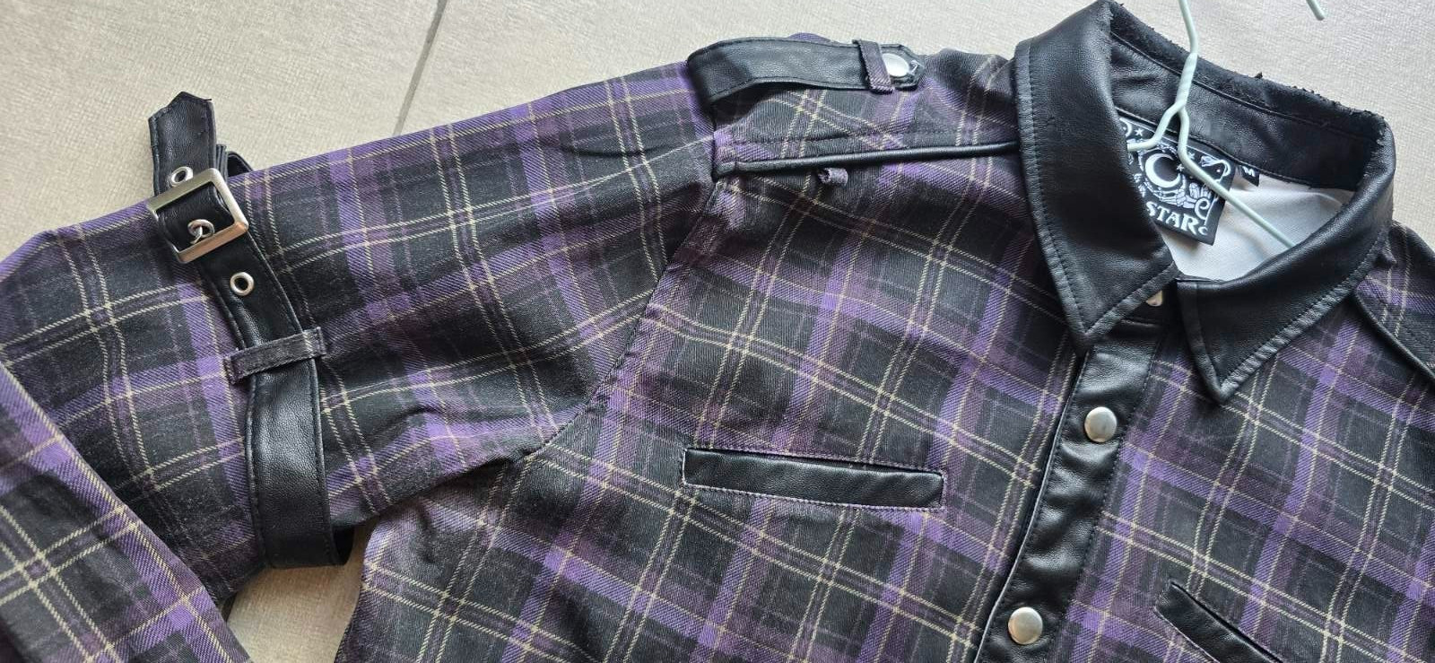 KILLSTAR Сult Luxury Men Shirt TARTAN Black/purple Long sleeve Size M Button-Up gallery