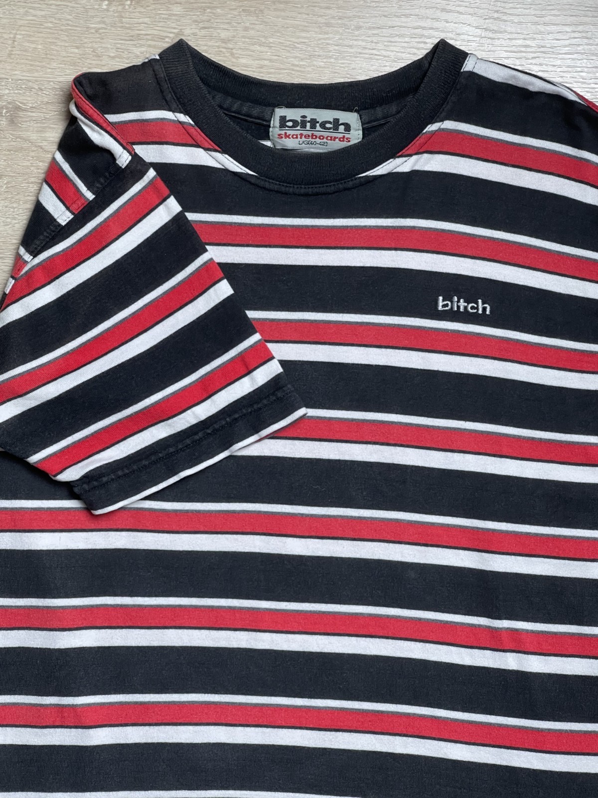 Vintage Bitch Skateboards Striped T Shirt Men’s Size Large 90S gallery