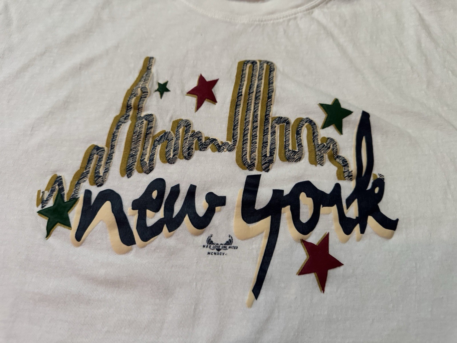Vintage 90s New York City T Shirt XL White Glitter Skyline Twin Towers gallery
