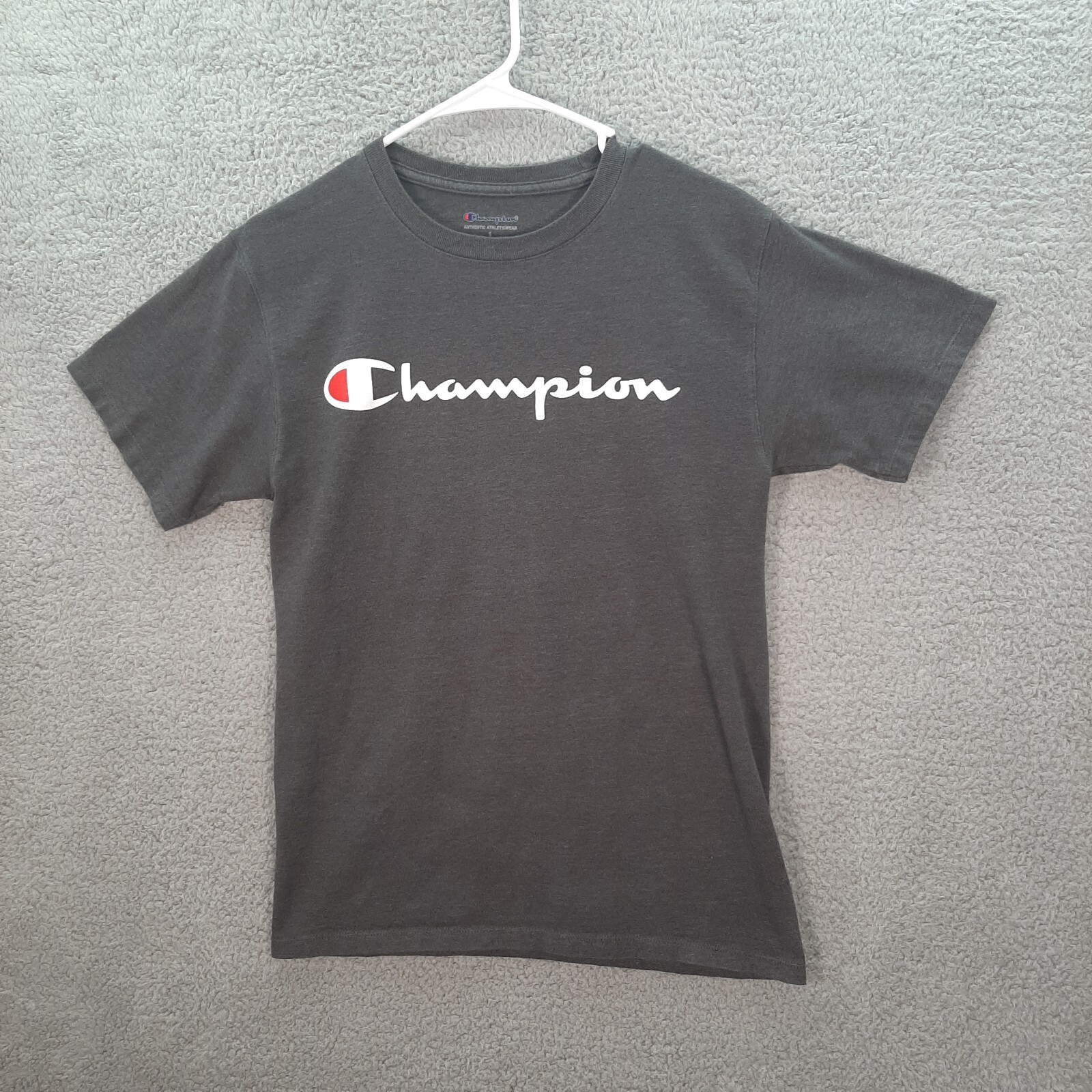Champion Shirt Adult Small Gray Spell Out Logo Athleticwear Sports Casual Preppy gallery