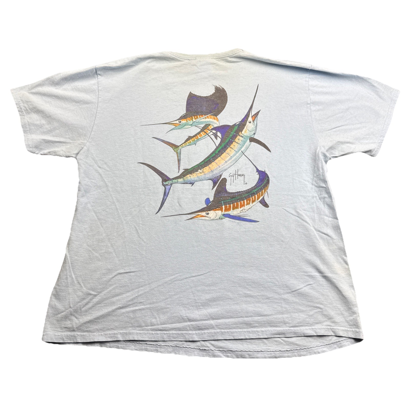 VINTAGE 00s Guy Harvey AFTCO Blue T-Shirt Adult XL Y2K Black Marlin Graphic Tee