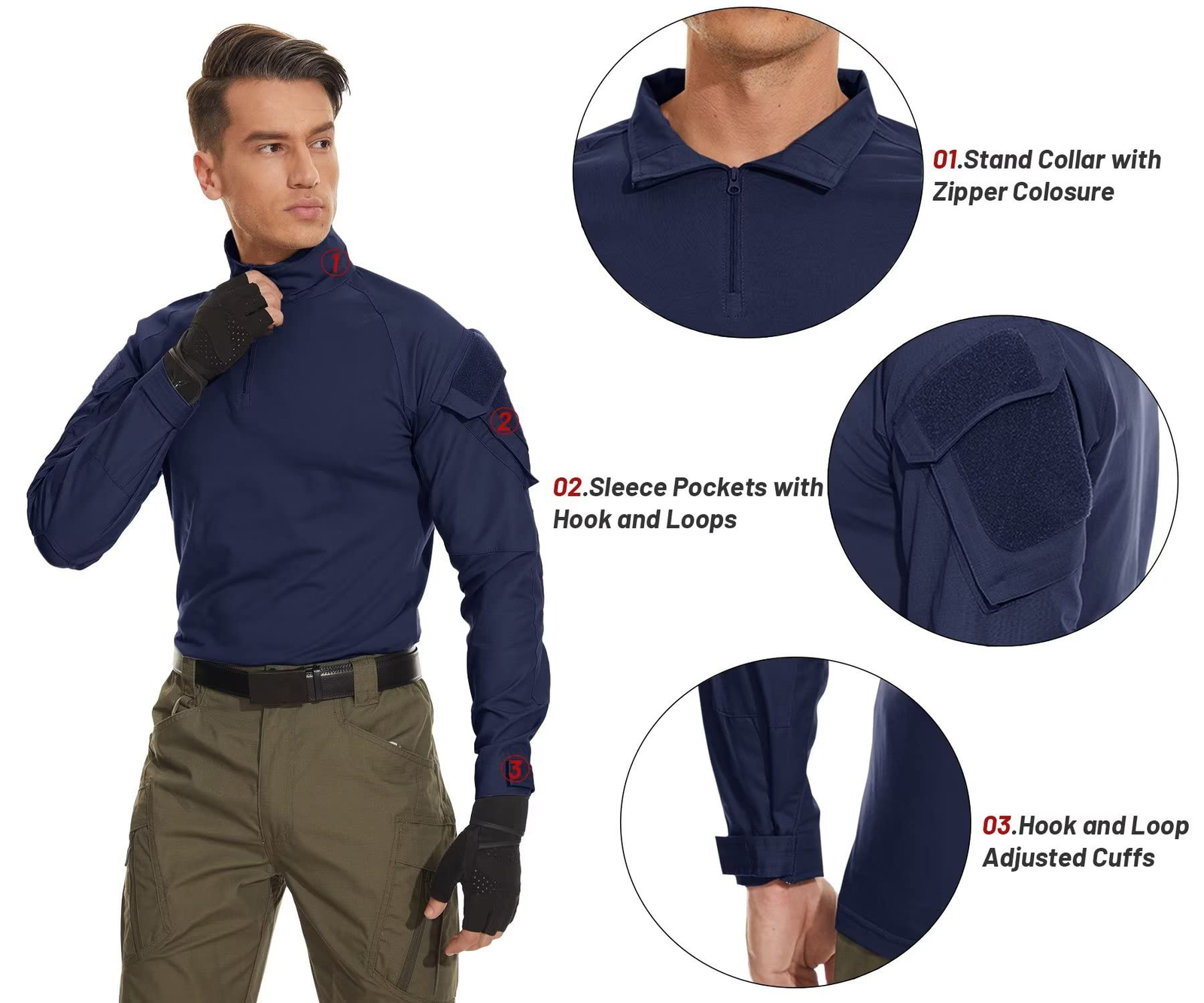 Men's 1/4 Zip Tactical T-Shirt Long Sleeve Outdoor Hiking Casual Work Pullover T gallery