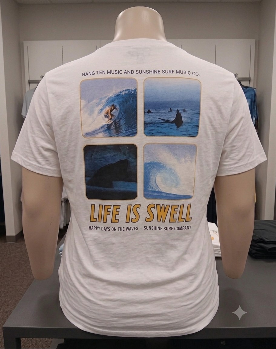 Hang Ten Life Is Swell White Graphic Print Logo Surf Crew Neck T-Shirt 4XL B&T