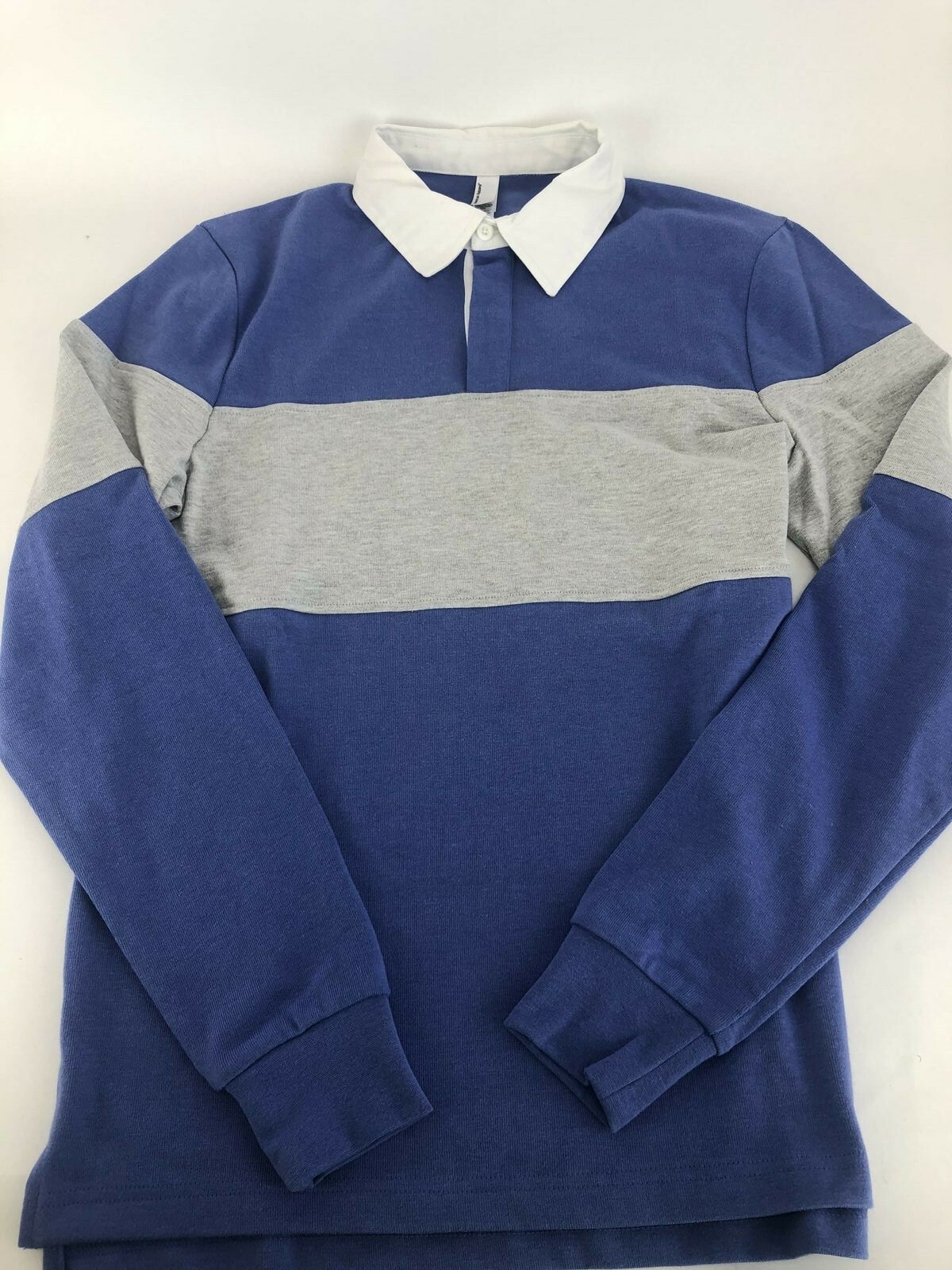 American Apparel Unisex Thick Knit Rugby Shirt, Blue Bell w/ Heather Grey, Small gallery